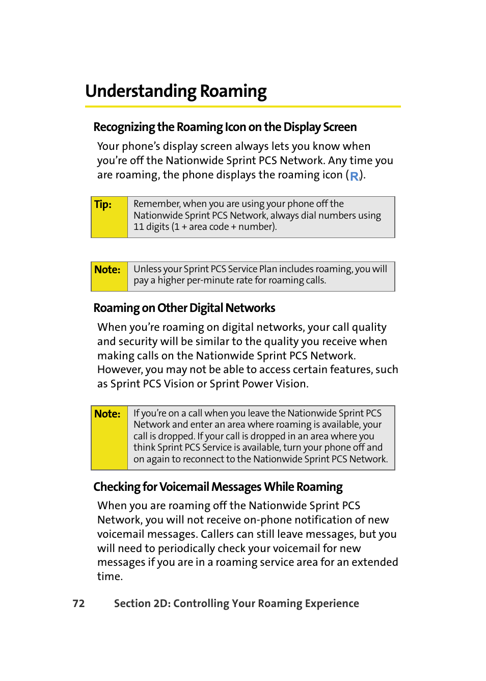 Understanding roaming | Samsung A580 User Manual | Page 90 / 197