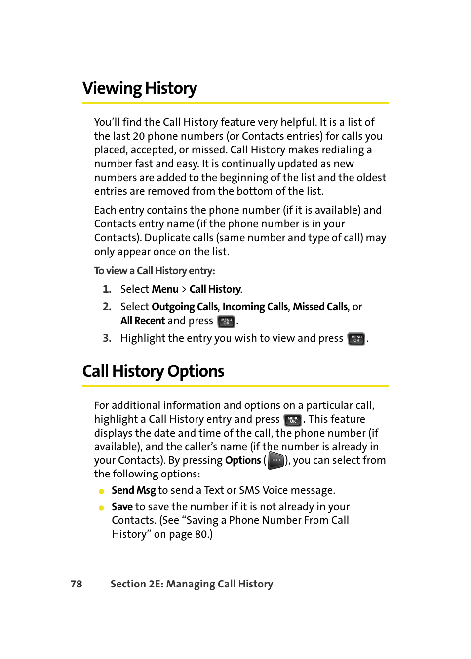 Viewing history, Call history options | Samsung A580 User Manual | Page 96 / 197