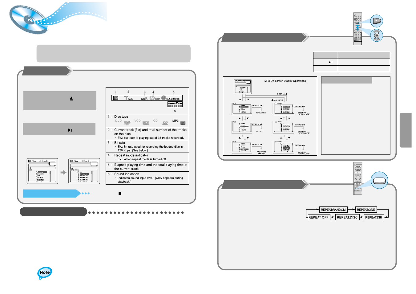 Mp3-cd playback, Starting playback, Cd-r mp3 disc | Operations using the on-screen display, Repeating playback | Samsung 20041112183630062 User Manual | Page 11 / 25