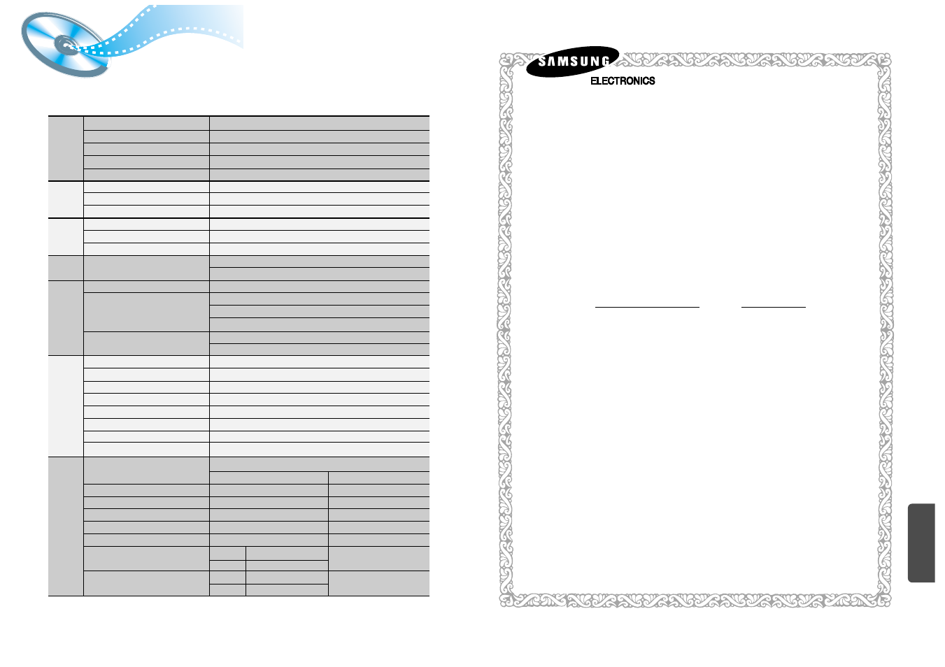 Specifications, Samsung limited warranty | Samsung 20041112183630062 User Manual | Page 25 / 25