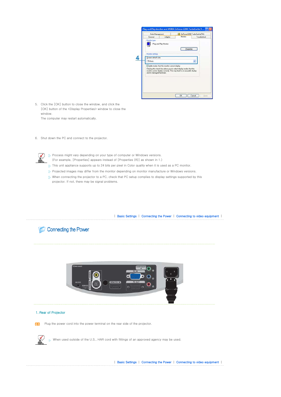 Connecting the power | Samsung SP-D400S User Manual | Page 20 / 38