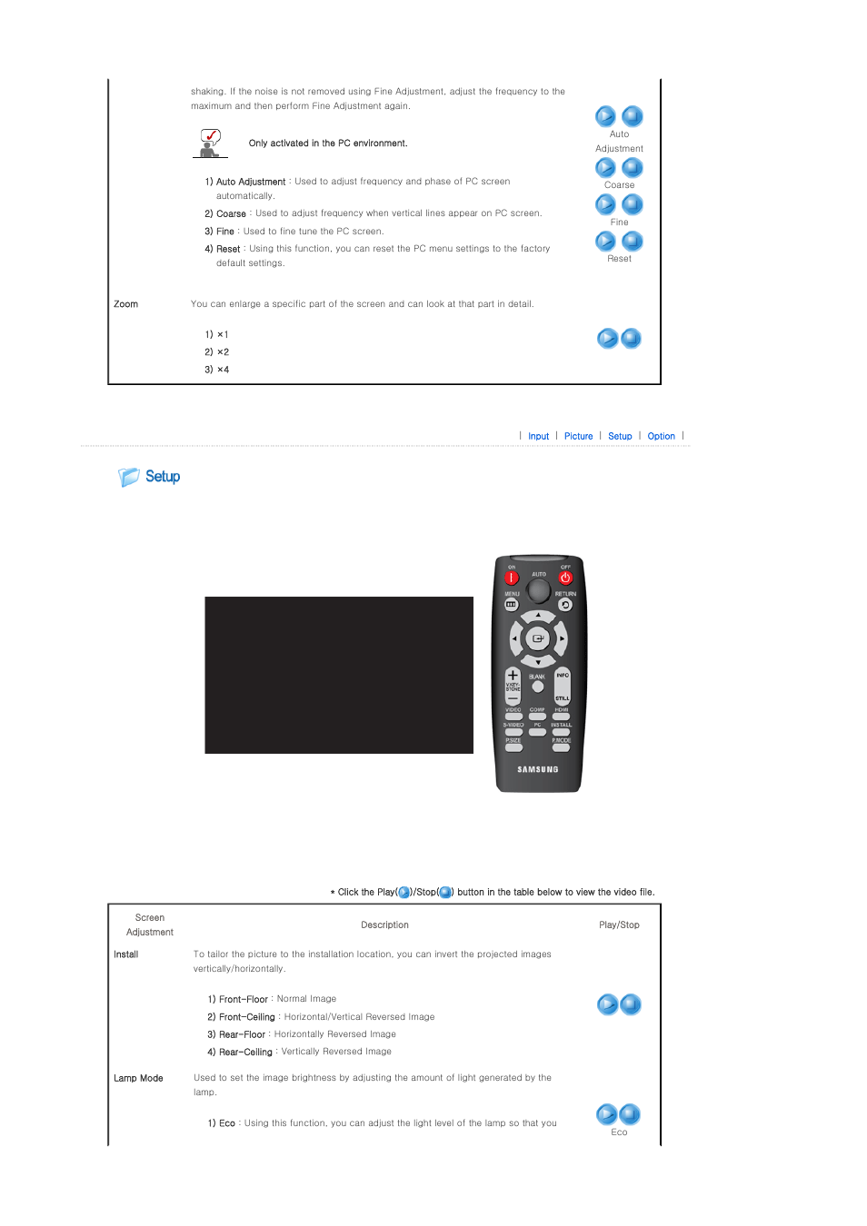 Setup | Samsung SP-D400S User Manual | Page 27 / 38