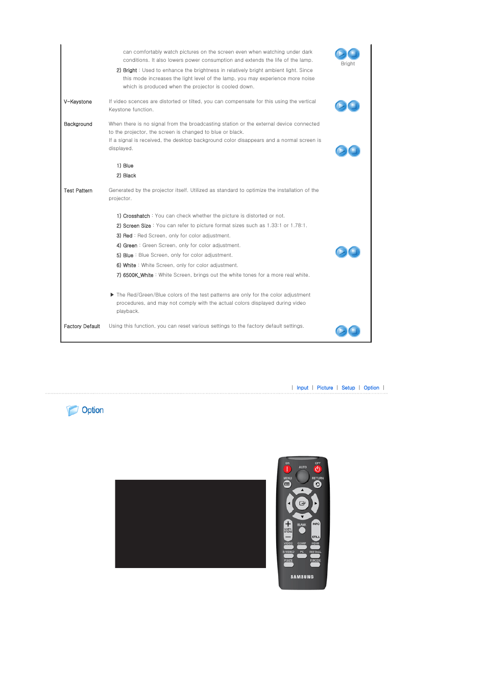 Option | Samsung SP-D400S User Manual | Page 28 / 38