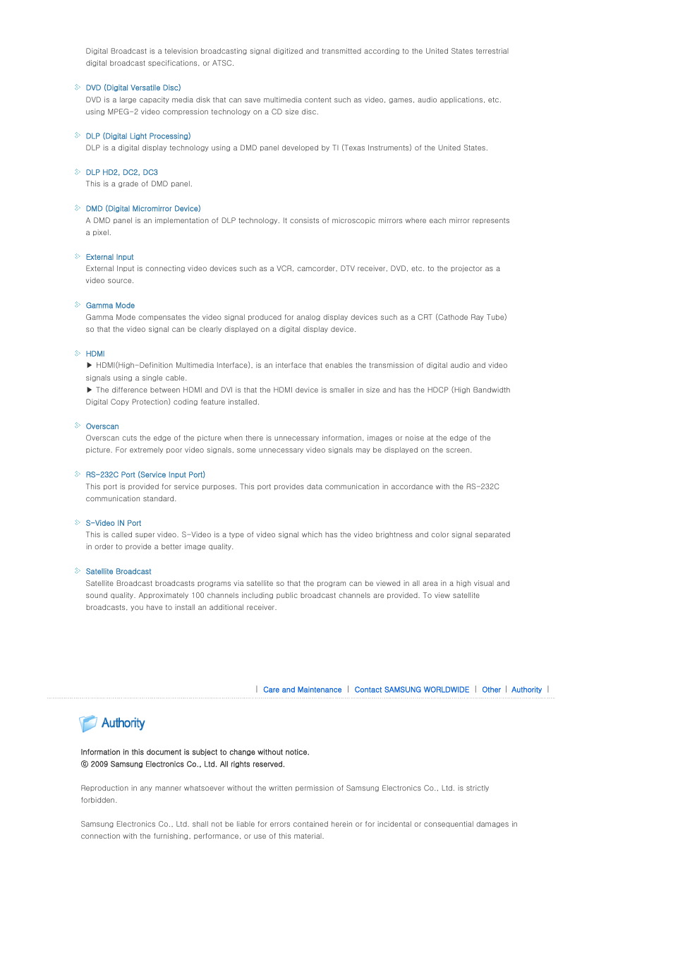 Authority | Samsung SP-D400S User Manual | Page 37 / 38