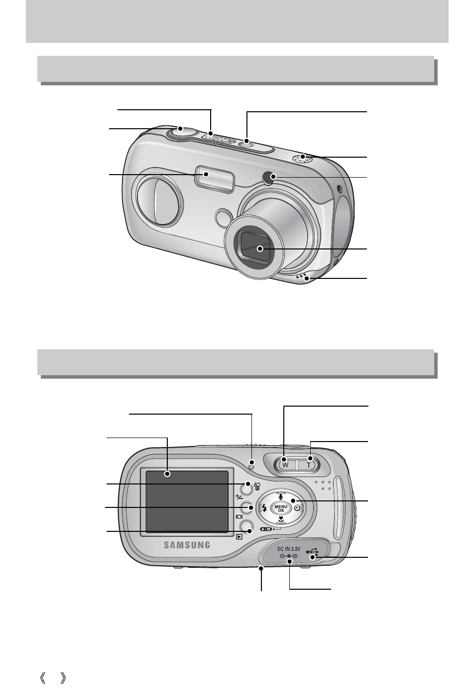 Identification of features, Front & top back & bottom | Samsung Digimax A4 User Manual | Page 10 / 108