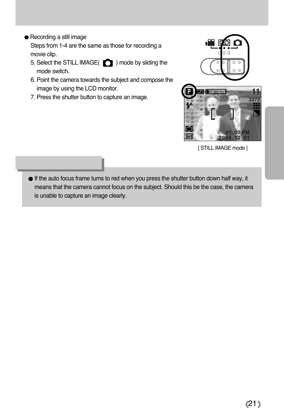 Starting the recording mode, Information | Samsung Digimax A4 User Manual | Page 21 / 108