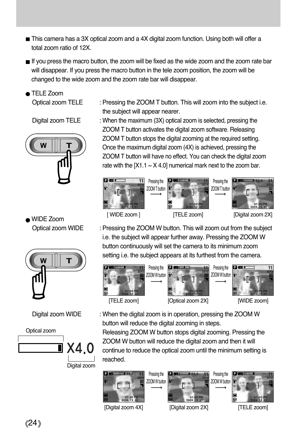 Zoom w/ t button | Samsung Digimax A4 User Manual | Page 24 / 108