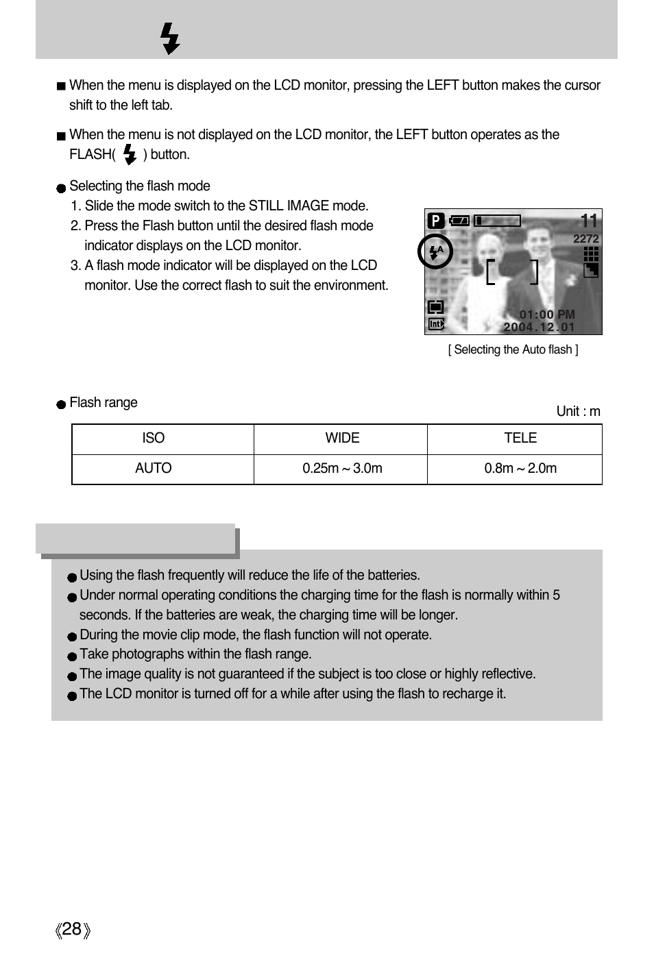 Flash( ) / left button, Information | Samsung Digimax A4 User Manual | Page 28 / 108