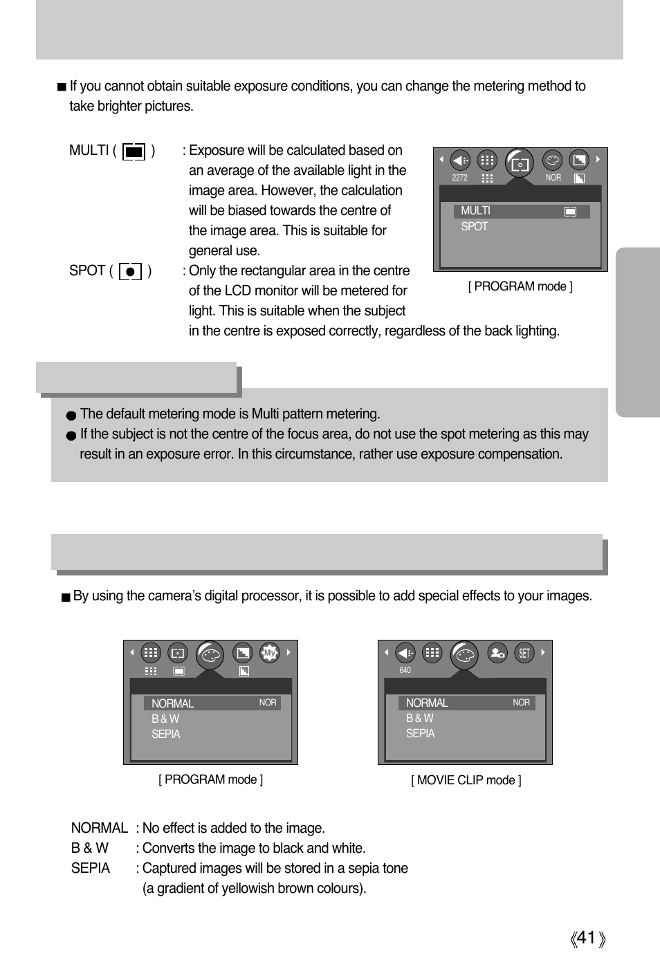 Metering, Information effect | Samsung Digimax A4 User Manual | Page 41 / 108