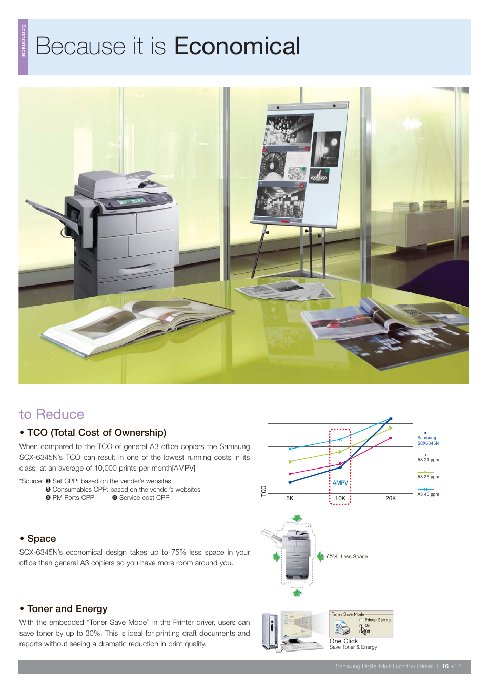 Because it is economical, Tco (total cost of ownership), Space | Toner and energy | Samsung SCX-6345N User Manual | Page 17 / 32