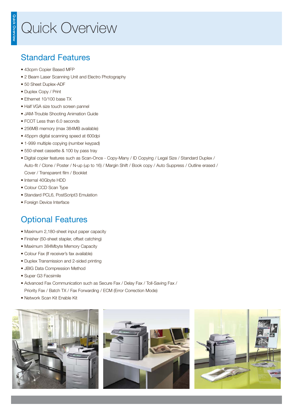 Quick overview, Standard features, Optional features | Samsung SCX-6345N User Manual | Page 4 / 32