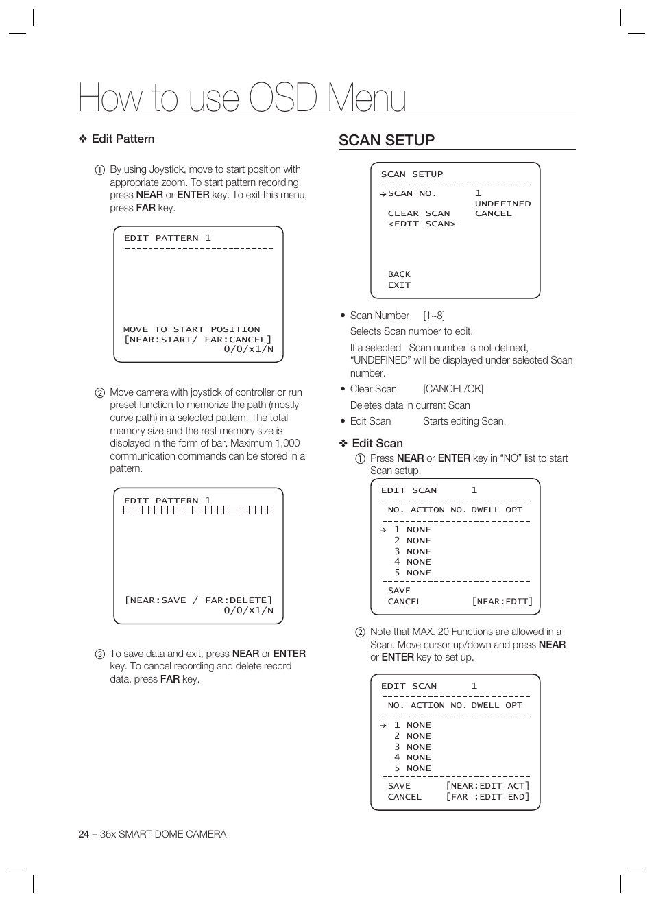How to use osd menu, Scan setup | Samsung SCC-C7478 User Manual | Page 24 / 33