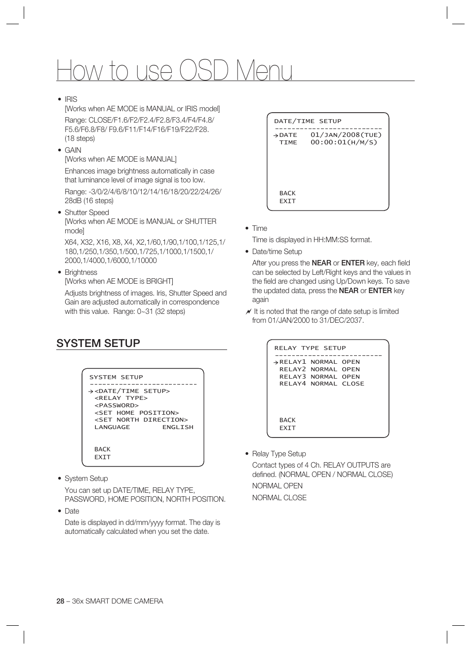 How to use osd menu, System setup | Samsung SCC-C7478 User Manual | Page 28 / 33