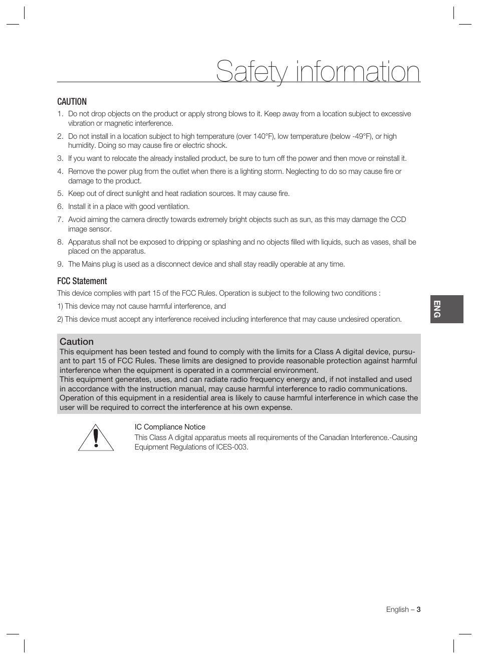 Safety information | Samsung SCC-C7478 User Manual | Page 3 / 33