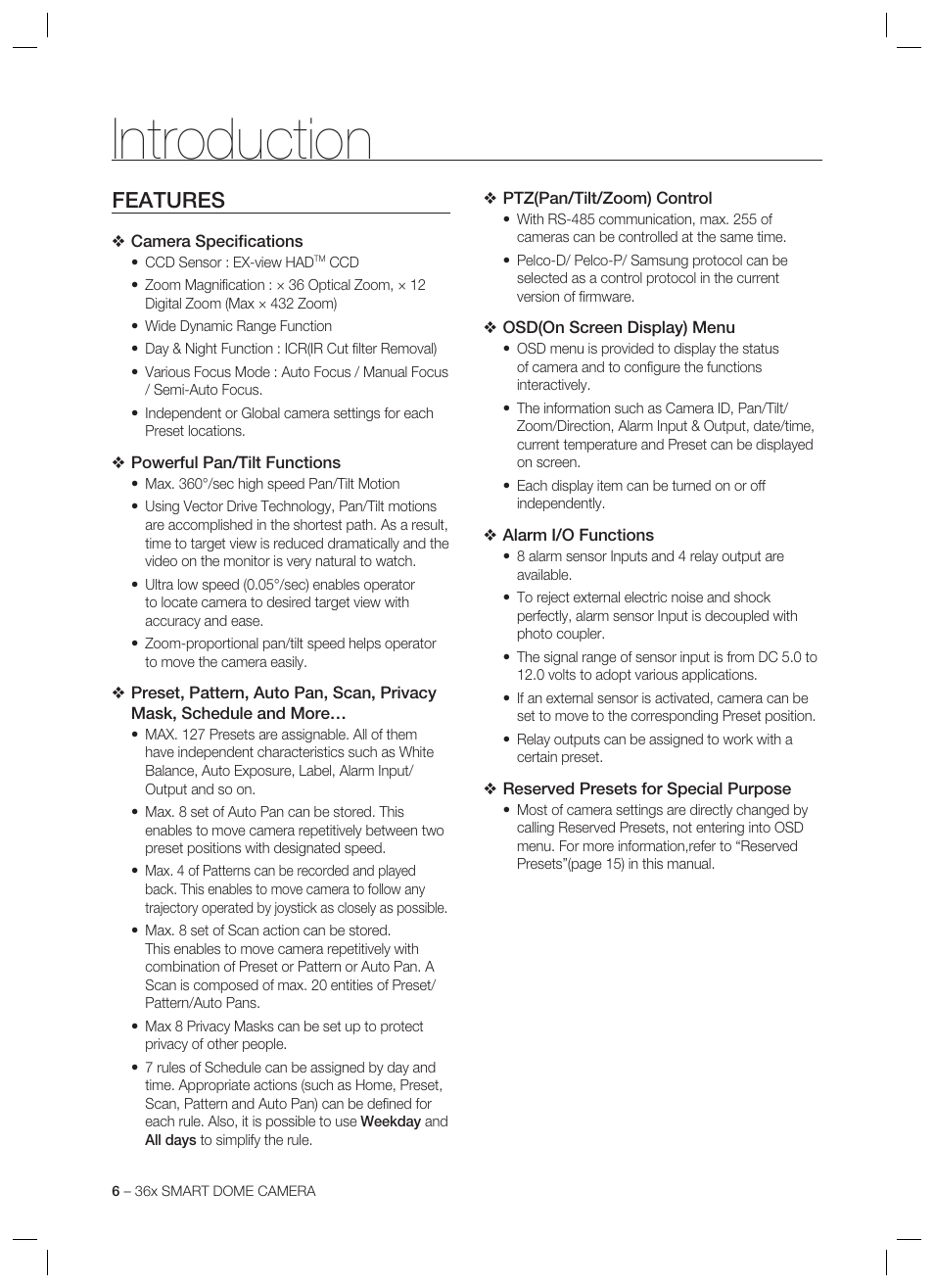 Introduction, Features | Samsung SCC-C7478 User Manual | Page 6 / 33