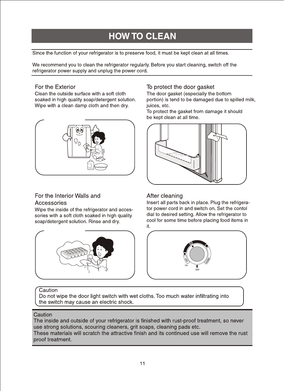 For the exterior, For the interior walls and accessories, After cleaning | Howto clean | Samsung RA 18 User Manual | Page 12 / 16