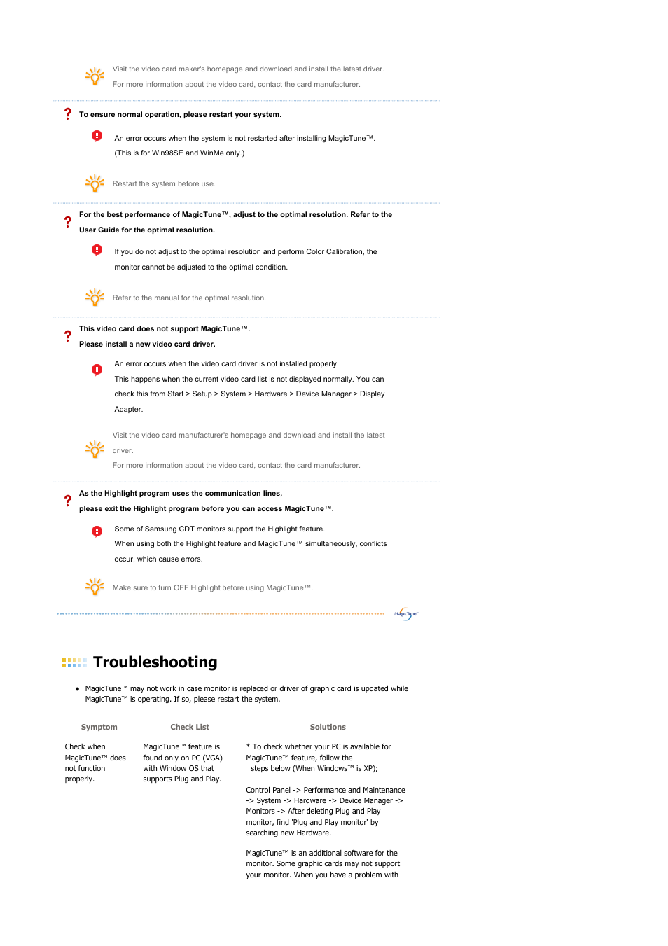 Troubleshooting | Samsung SYNCMASTER 901B User Manual | Page 65 / 111