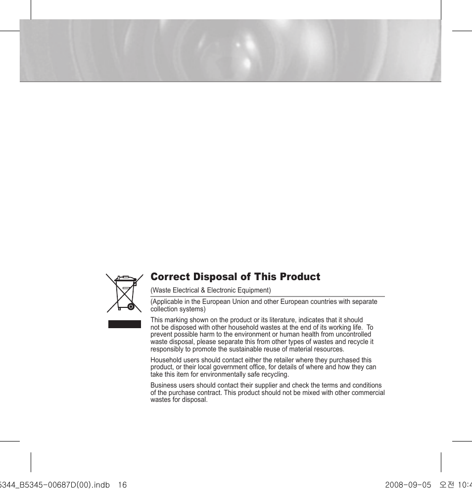 Correct disposal of this product | Samsung SCC-B5345 User Manual | Page 16 / 16