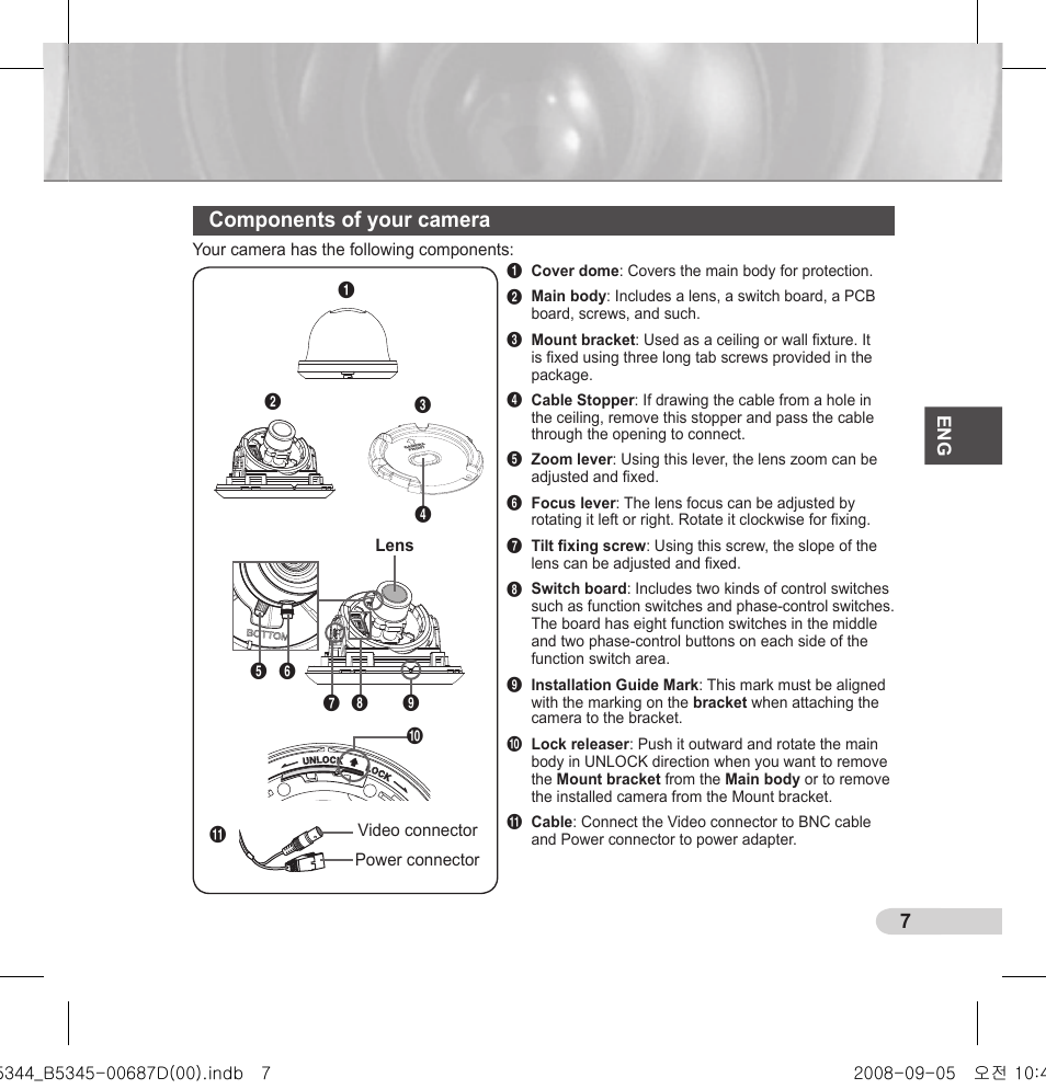 Components of your camera | Samsung SCC-B5345 User Manual | Page 7 / 16