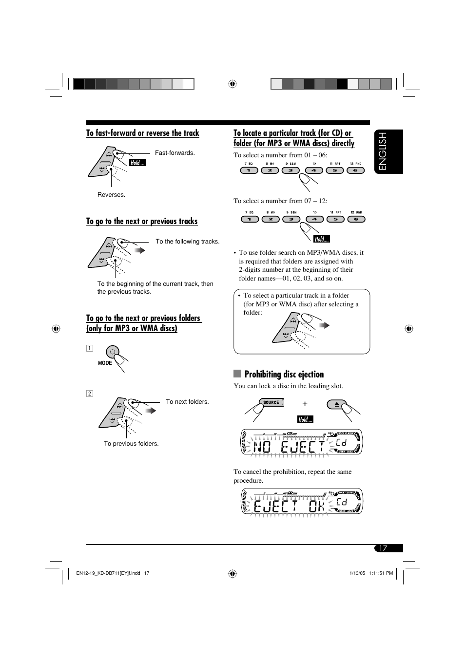 English, Prohibiting disc ejection | JVC KD-DB711 User Manual | Page 17 / 98