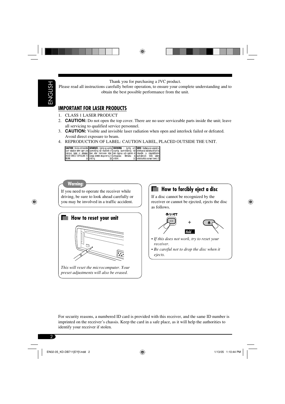 English, How to reset your unit, How to forcibly eject a disc | JVC KD-DB711 User Manual | Page 2 / 98