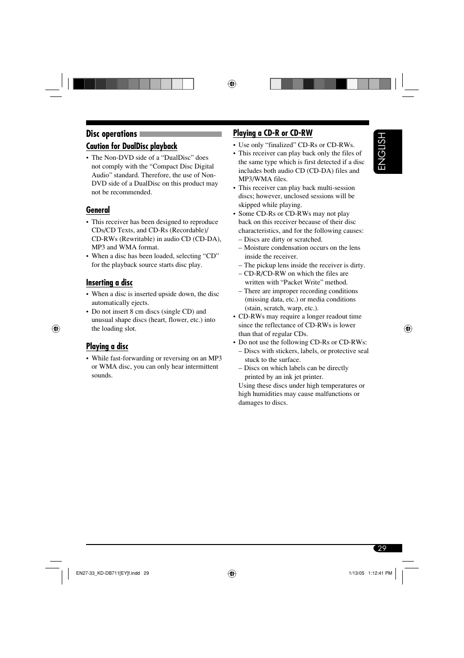 English, Disc operations | JVC KD-DB711 User Manual | Page 29 / 98