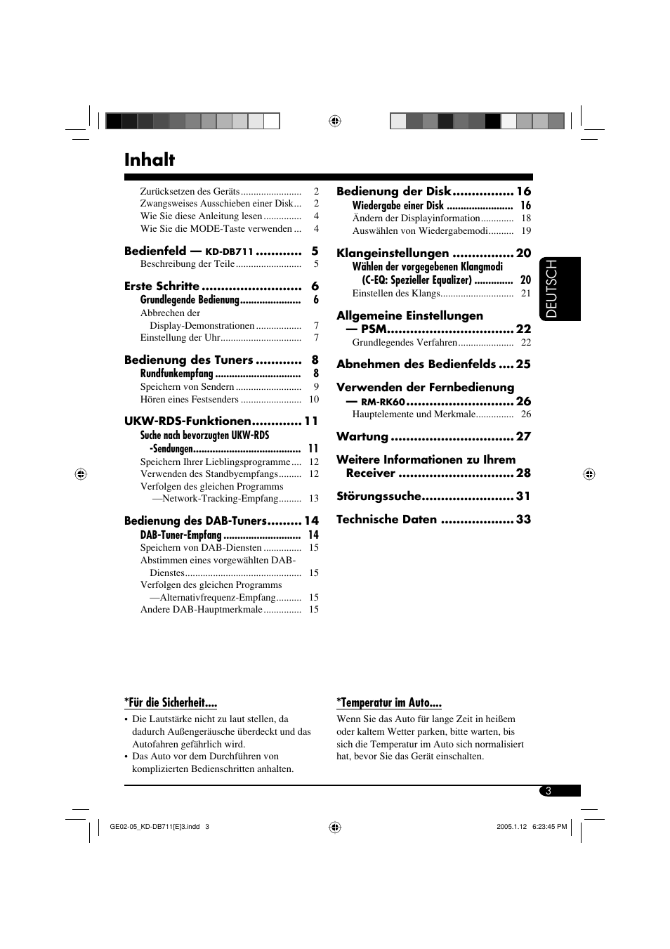 Inhalt, Deutsch | JVC KD-DB711 User Manual | Page 35 / 98