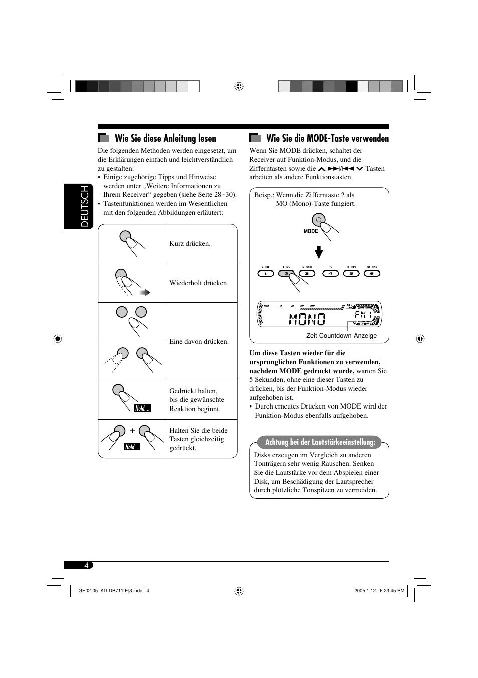 Deutsch wie sie die mode-taste verwenden, Wie sie diese anleitung lesen | JVC KD-DB711 User Manual | Page 36 / 98