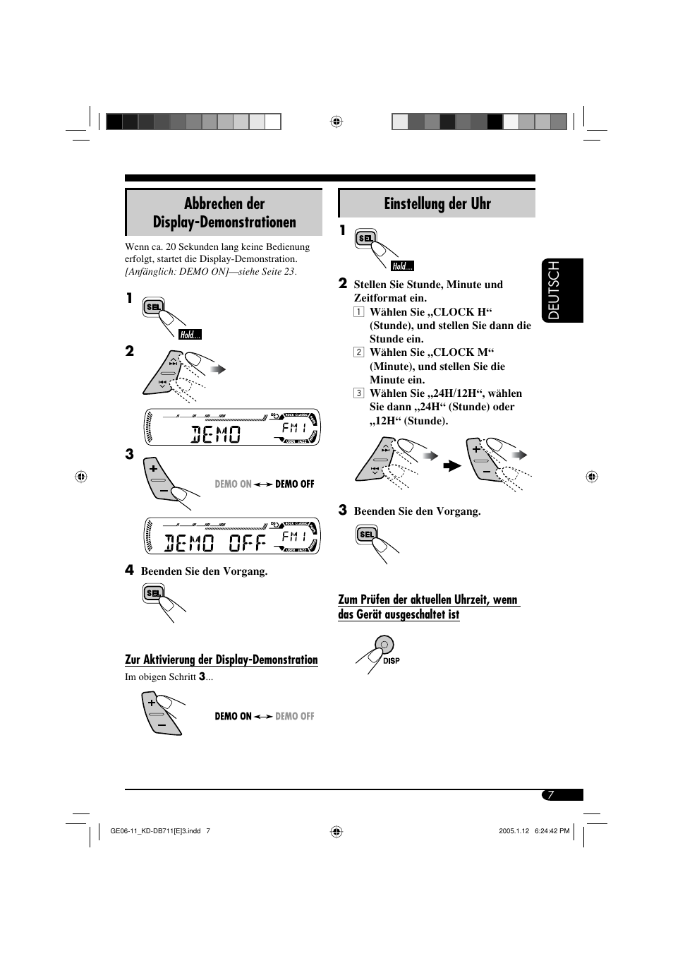 Abbrechen der display-demonstrationen, Einstellung der uhr | JVC KD-DB711 User Manual | Page 39 / 98