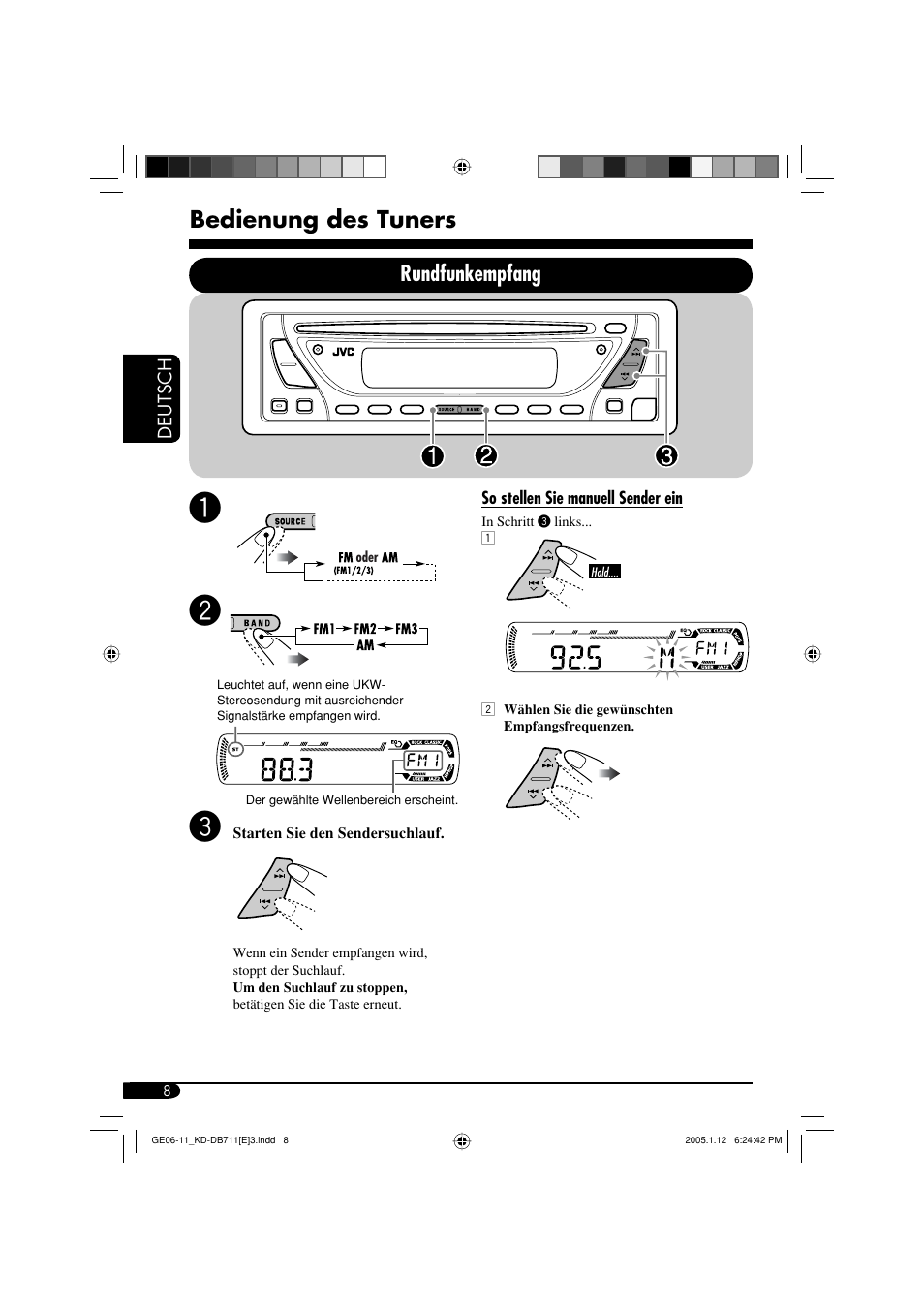 Bedienung des tuners, Rundfunkempfang | JVC KD-DB711 User Manual | Page 40 / 98