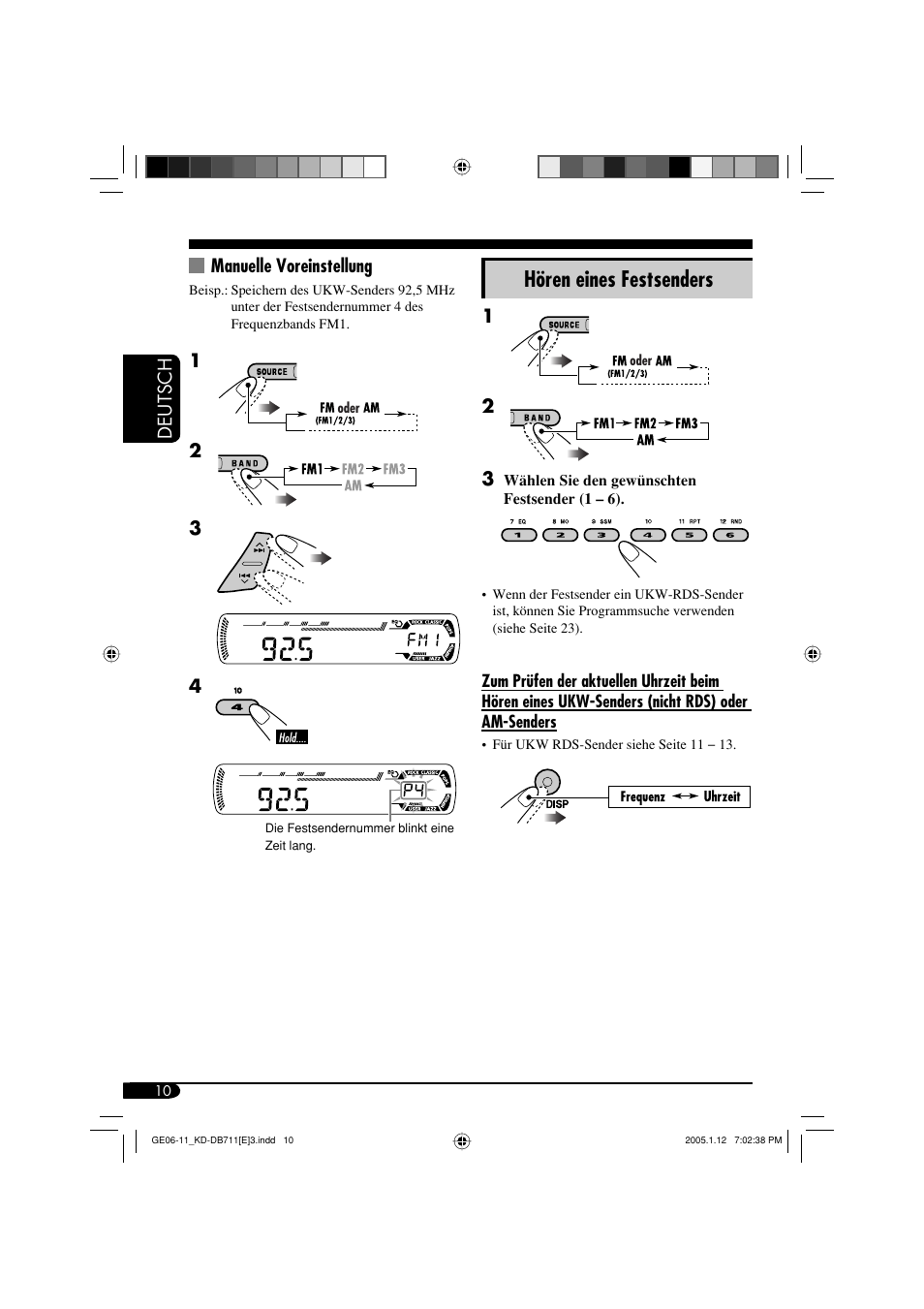 Hören eines festsenders, Deutsch manuelle voreinstellung | JVC KD-DB711 User Manual | Page 42 / 98