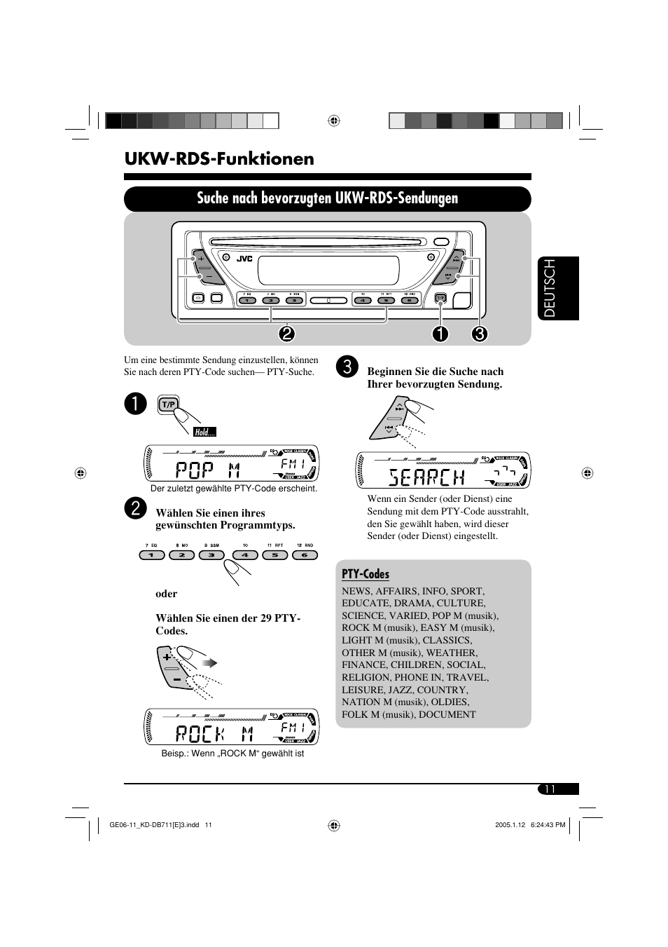 Ukw-rds-funktionen, Suche nach bevorzugten ukw-rds-sendungen | JVC KD-DB711 User Manual | Page 43 / 98