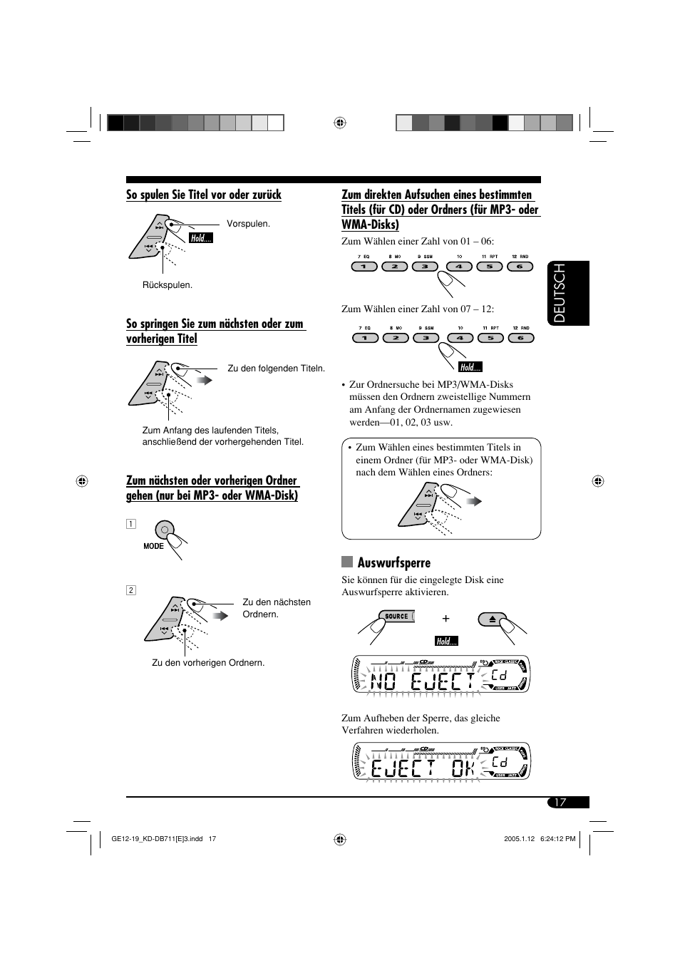 Deutsch, Auswurfsperre | JVC KD-DB711 User Manual | Page 49 / 98