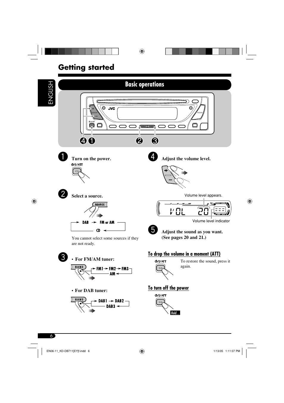 Getting started, Basic operations | JVC KD-DB711 User Manual | Page 6 / 98