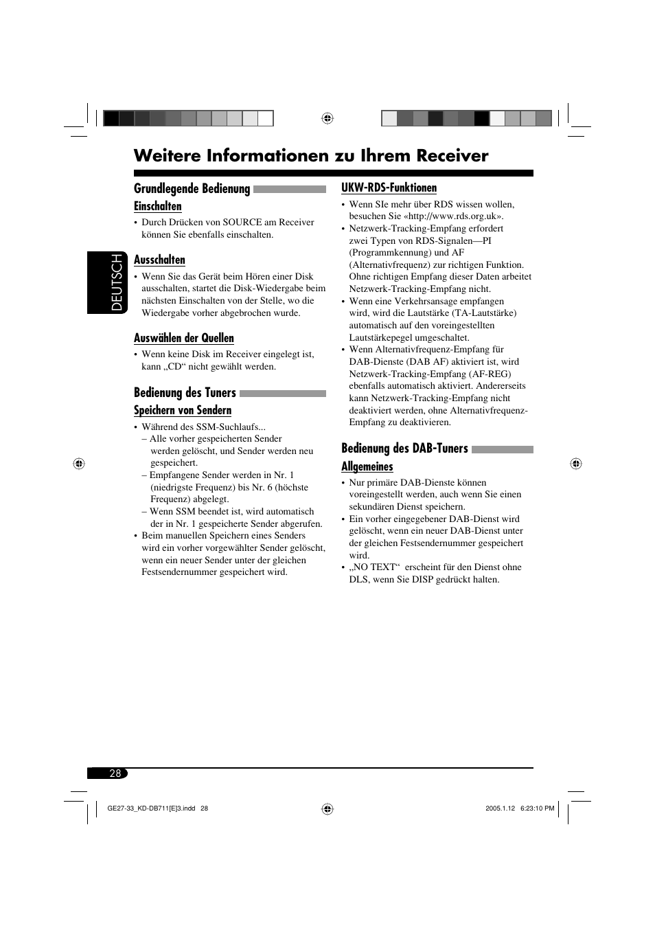 Weitere informationen zu ihrem receiver, Deutsch, Grundlegende bedienung | Bedienung des tuners, Bedienung des dab-tuners | JVC KD-DB711 User Manual | Page 60 / 98