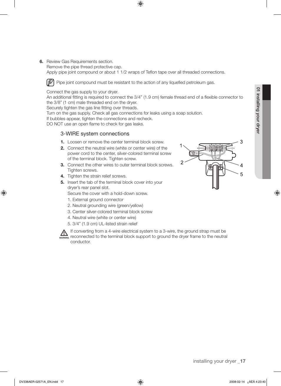 Wire system connections | Samsung DV338AEW User Manual | Page 17 / 36