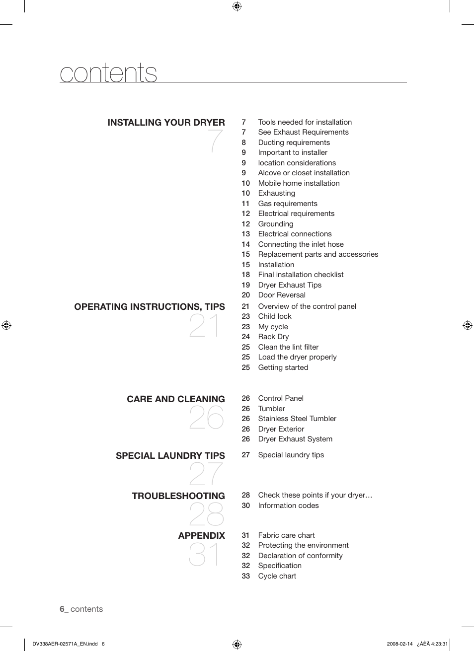 Samsung DV338AEW User Manual | Page 6 / 36