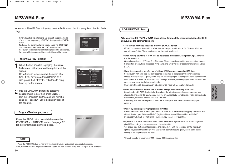 Mp3/wma play | Samsung DVD-1011 User Manual | Page 16 / 22