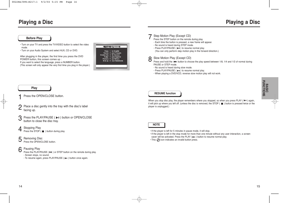 Playing a disc | Samsung DVD-1011 User Manual | Page 8 / 22