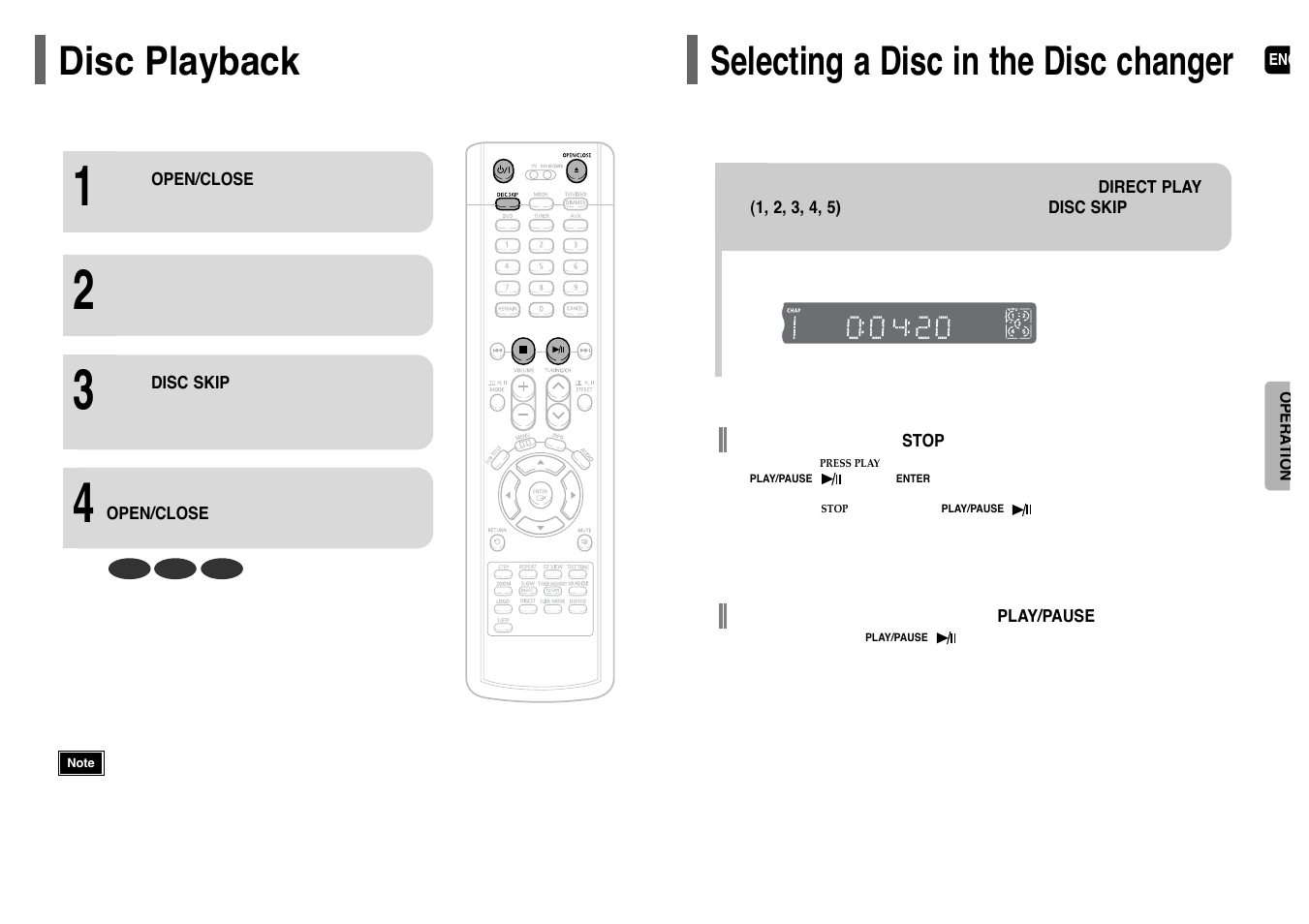 Operation, Disc playback, Selecting a disc in the disc changer | Samsung HT-P38 User Manual | Page 11 / 36