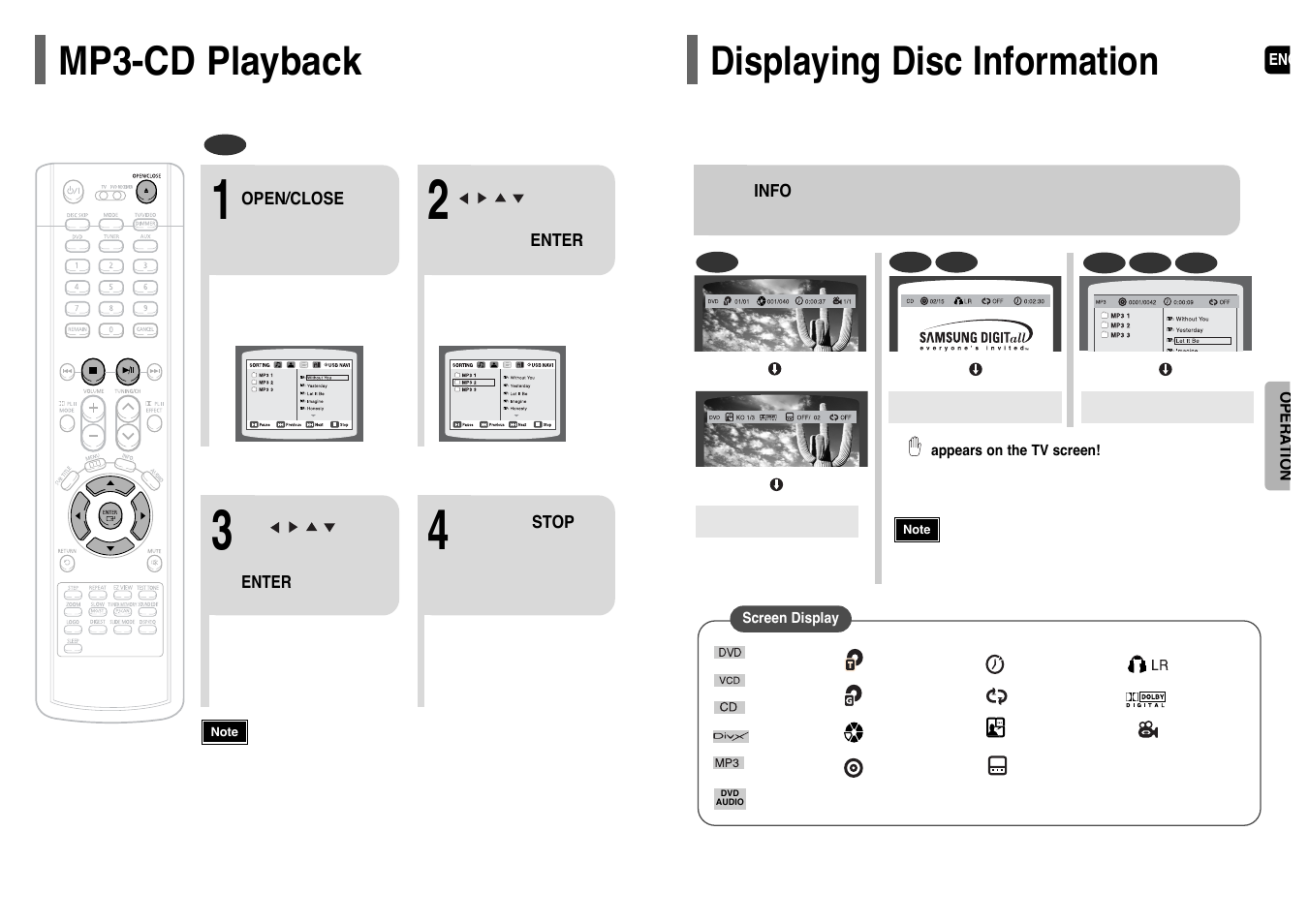 Mp3-cd playback, Displaying disc information | Samsung HT-P38 User Manual | Page 12 / 36