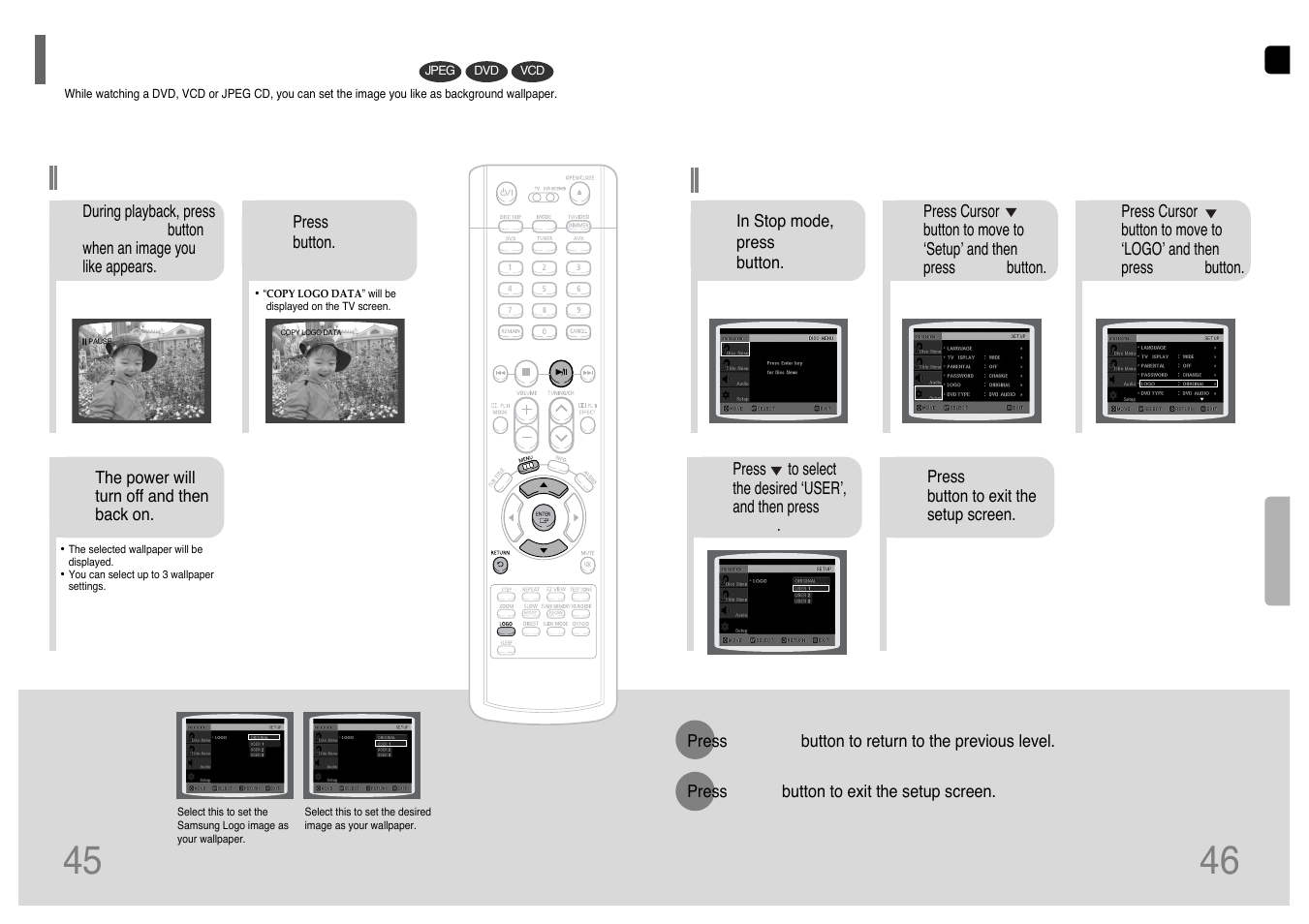 Setting the wallpaper | Samsung HT-P38 User Manual | Page 24 / 36