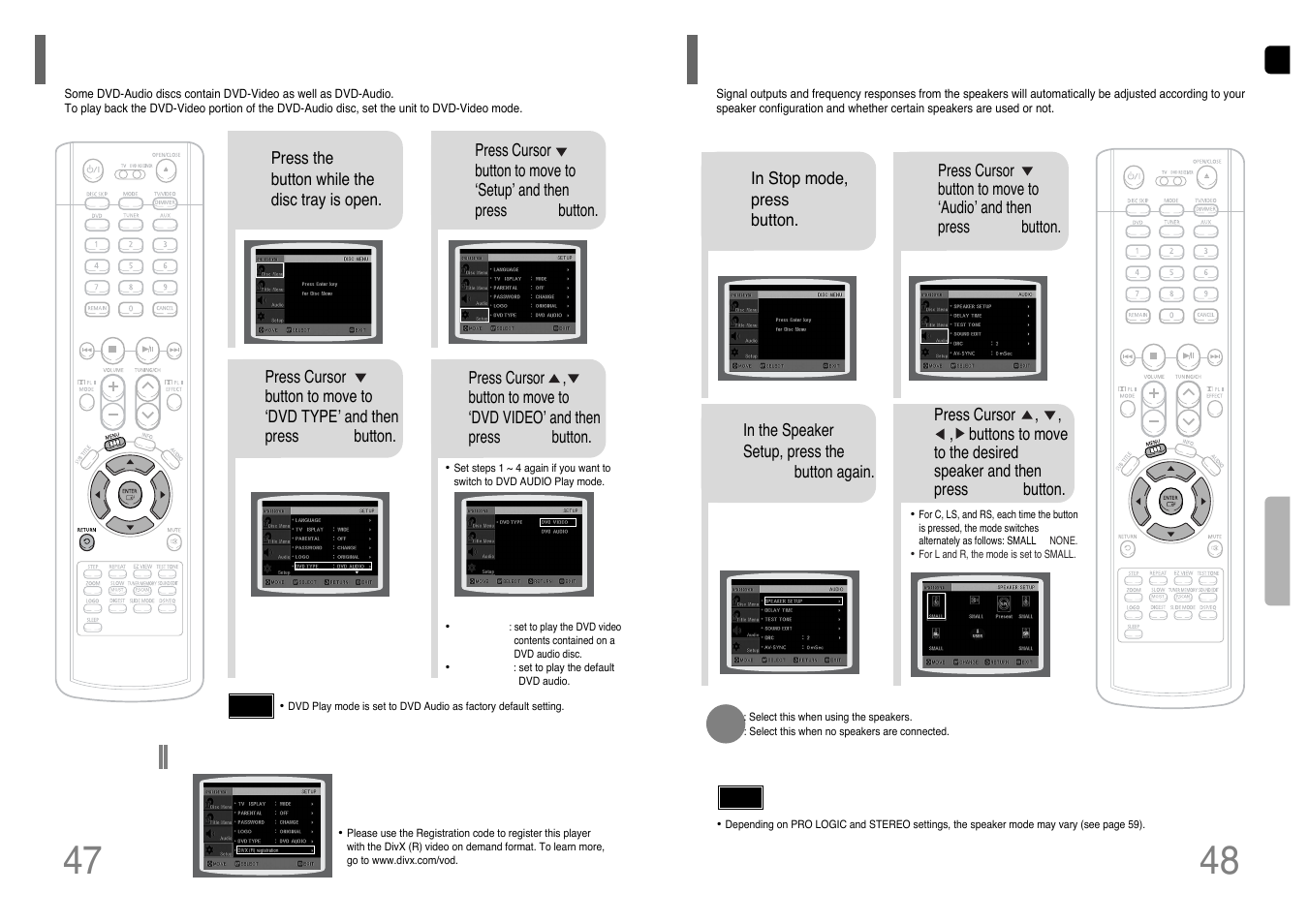 Dvd audio disc playback mode, Setting the speaker mode | Samsung HT-P38 User Manual | Page 25 / 36