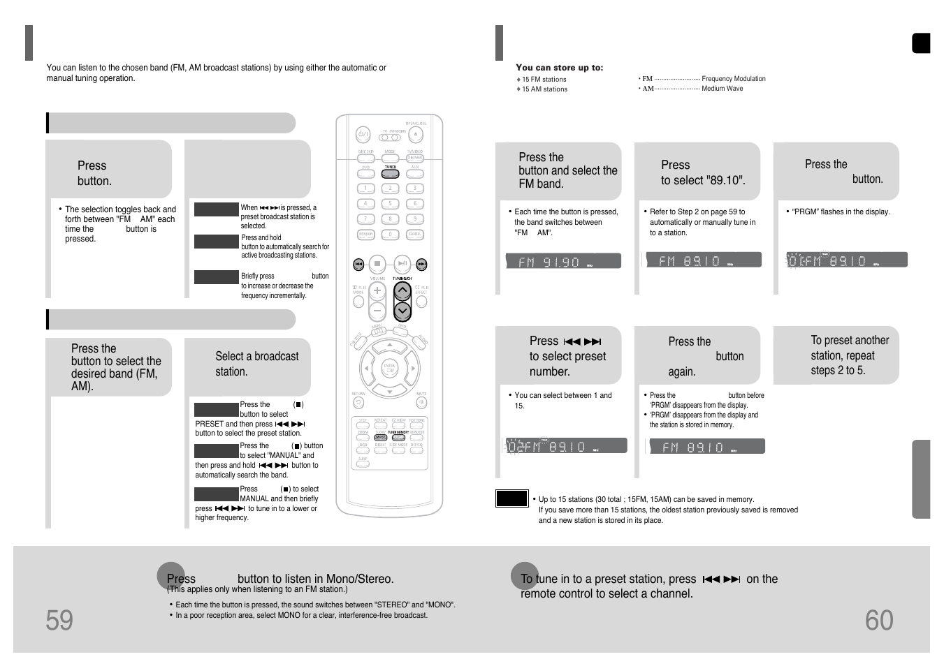 Radio operation, Listening to radio, Presetting stations | Presetting stations 59 | Samsung HT-P38 User Manual | Page 31 / 36