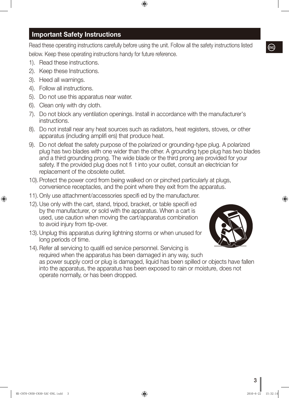 Important safety instructions | Samsung MX-C850 User Manual | Page 3 / 30