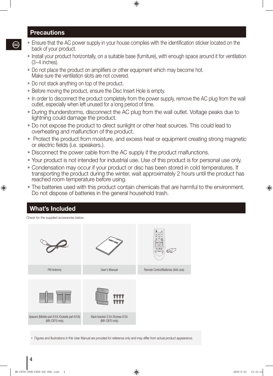 Precautions, What’s included | Samsung MX-C850 User Manual | Page 4 / 30