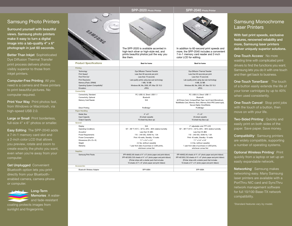Samsung photo printers, Samsung monochrome laser printers | Samsung Color & Monochrome Laser Printers & MFPs User Manual | Page 6 / 12
