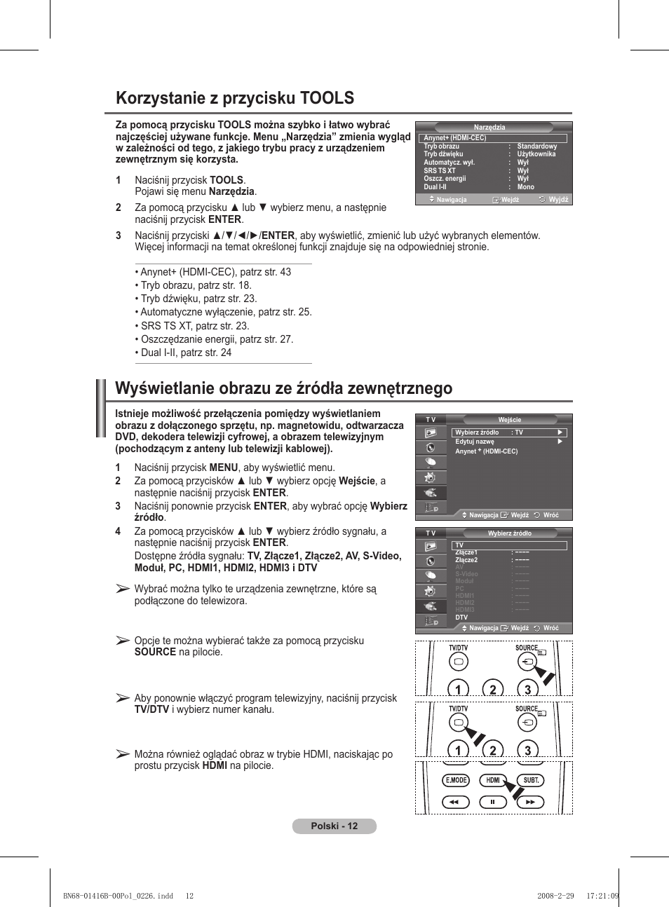 Wyświetlanie obrazu ze źródła zewnętrznego, Korzystanie z przycisku tools | Samsung WMN5090A User Manual | Page 117 / 418