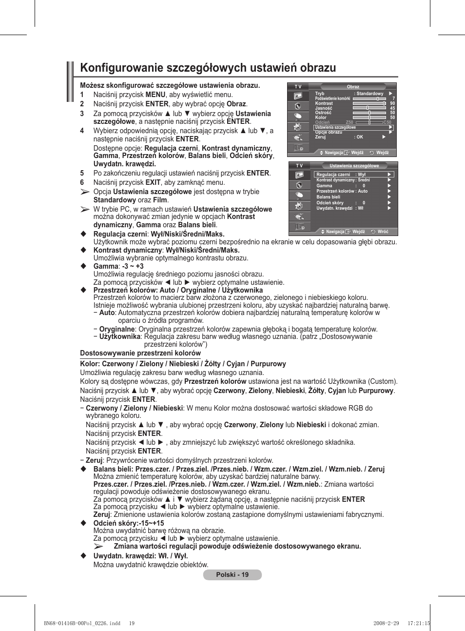 Konfigurowanie szczegółowych ustawień obrazu | Samsung WMN5090A User Manual | Page 124 / 418