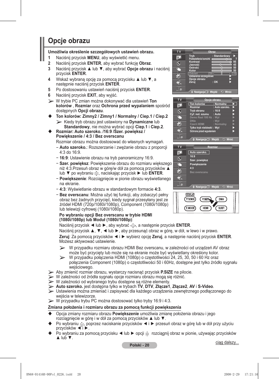 Opcje obrazu | Samsung WMN5090A User Manual | Page 125 / 418
